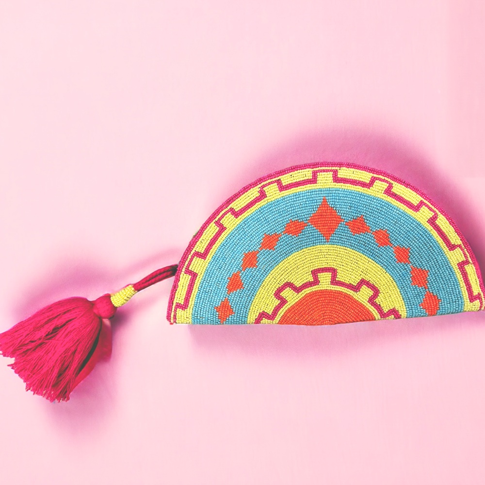 Handcrafted Beaded Multi-Bright Clutch~Perfect for a Fun Night Out~Made in India